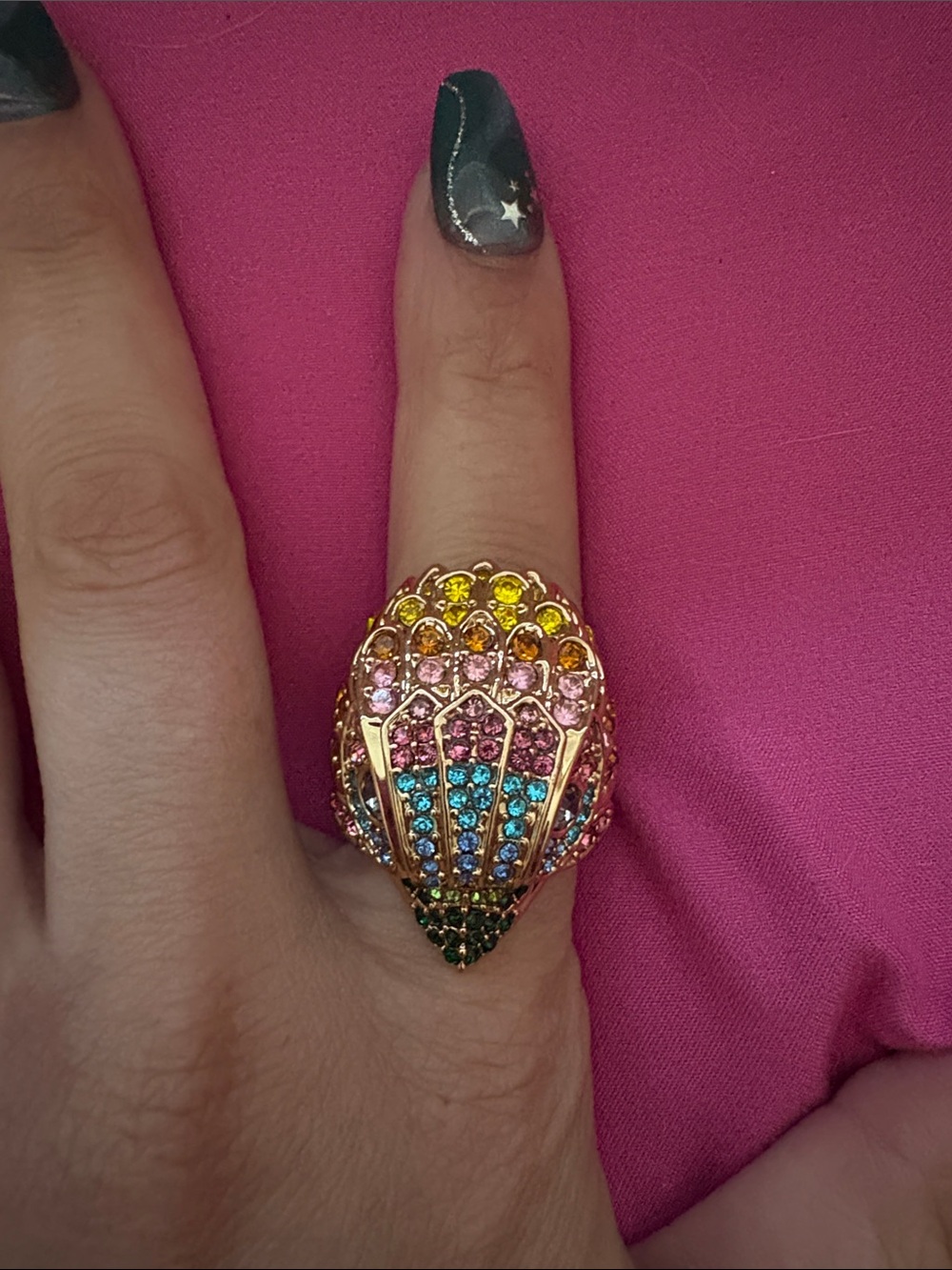 Kurt Geiger Gold Multicolor Crystal Wing Ring - Picture 4 of 4